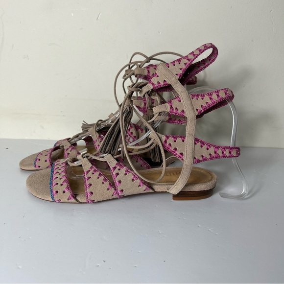 Schutz Willow Light Wood Nude Gladiator Sandals Color Sitched Tie Up Sandal SZ 6 - Picture 3 of 9